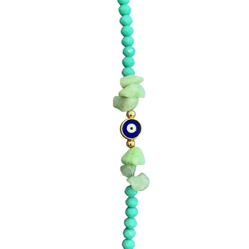 Turquoise Evil Eye Beaded Bracelet Gold Tone Adjustable Handmade - Picture 4 of 4